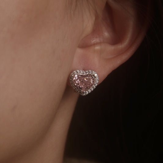 PINK HEART HALO DIAMOND EARRINGS