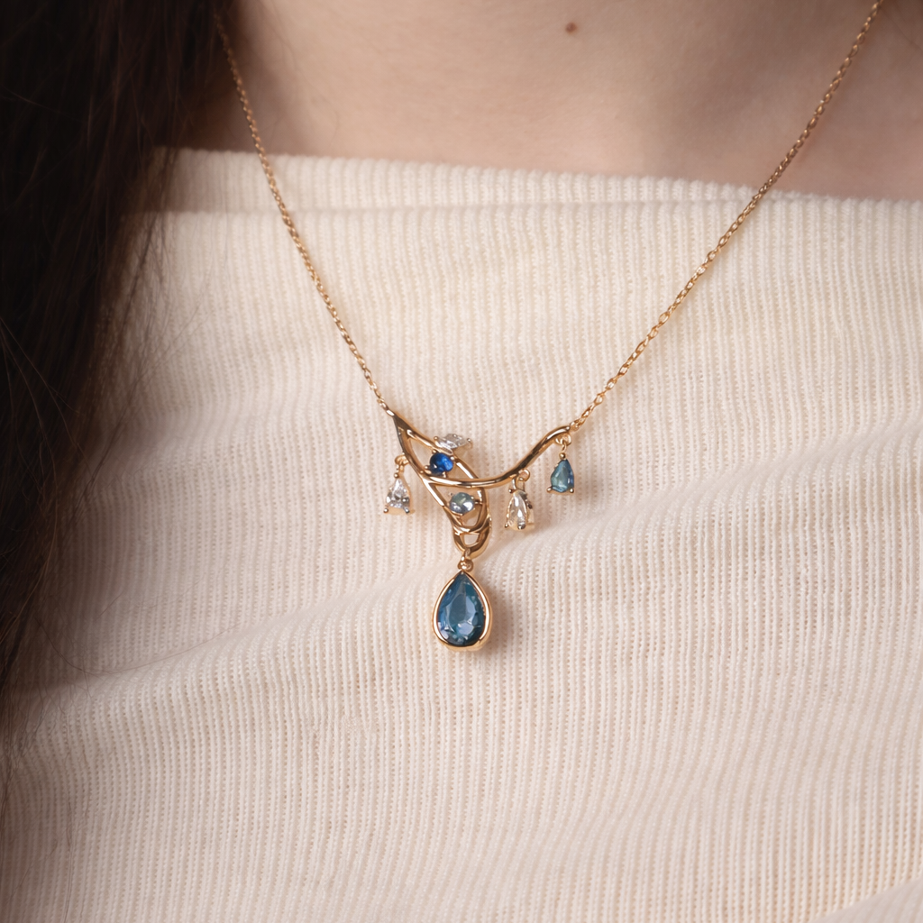 BLUE SIDE NECKLACE - CHAMPAGNE GOLD