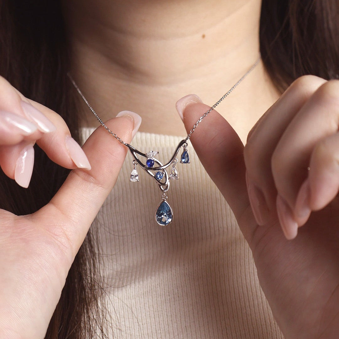 BLUE SIDE NECKLACE - WHITE GOLD