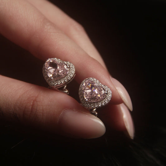 PINK HEART HALO DIAMOND EARRINGS